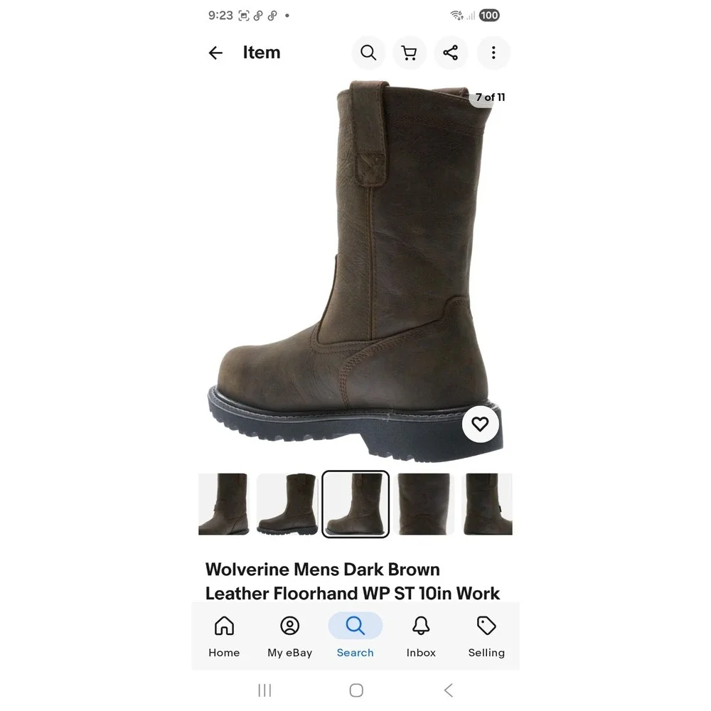 Wolverine‎ Mens Dark Brown Leather Floorhand Welly Work Boots Size 12